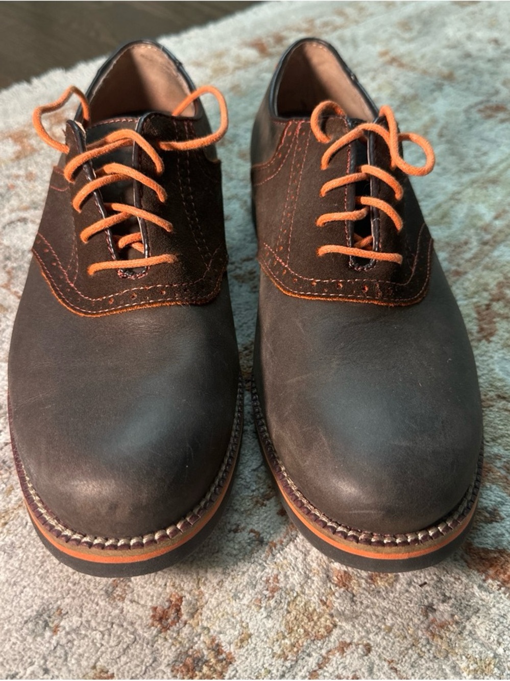 Men's Brown Leather Derby Shoes with Orange Accents